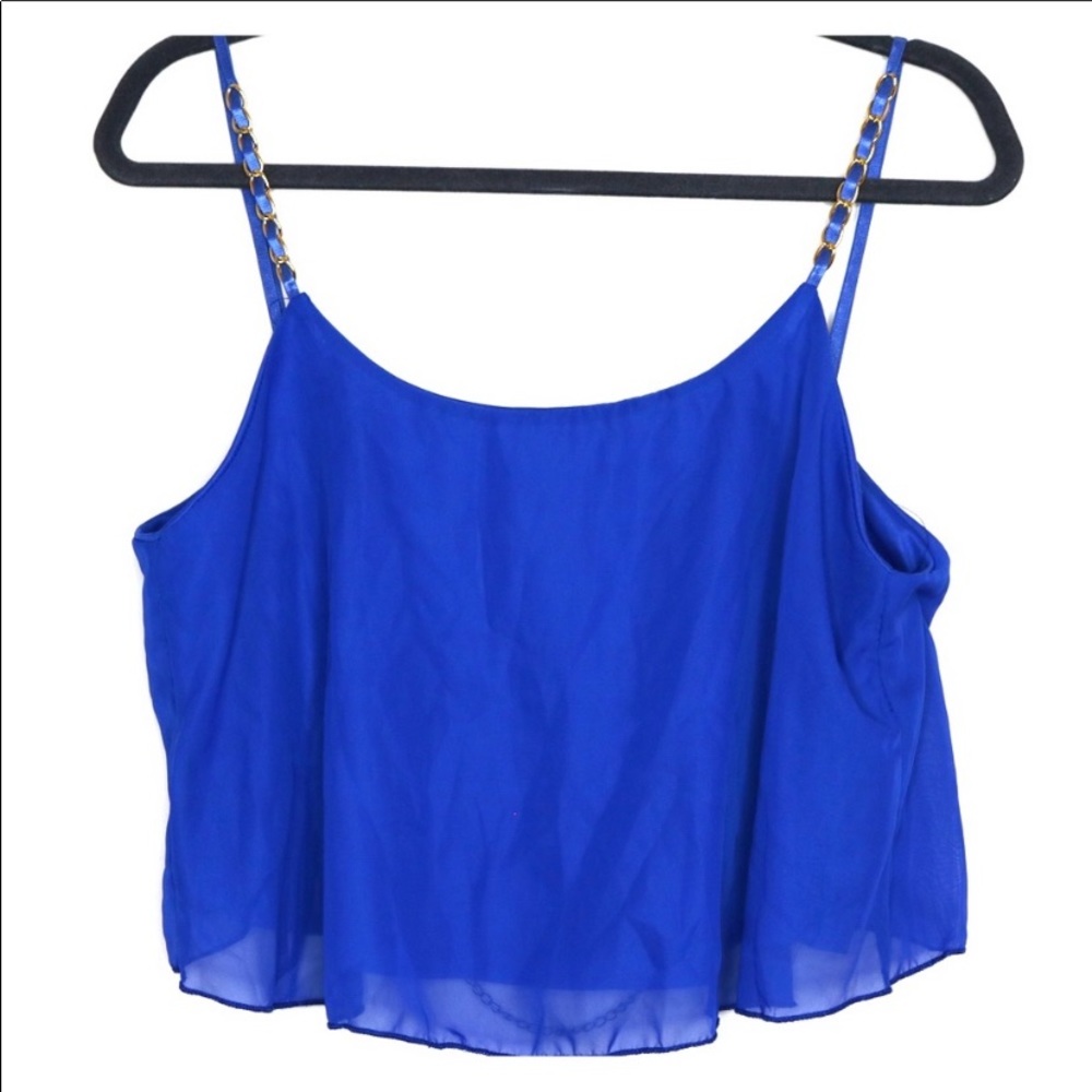 Royal Blue straps Crop Top with faux gold chain